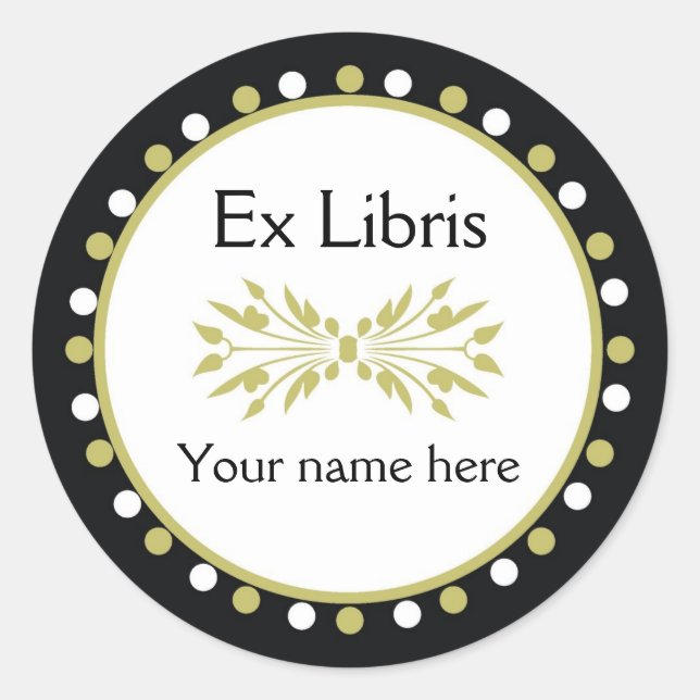 Sticker Rond Ex Libris Boplate - Leaf Green Pois blanc (Devant)
