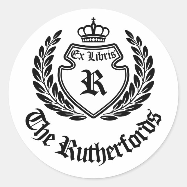 Sticker Rond Ex Libris Couronne de Laurier Monogramme Crest Vin (Devant)