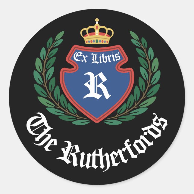 Sticker Rond Ex Libris Couronne de lauriers au monogramme Vinta (Devant)