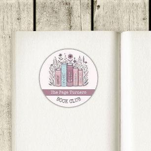 Sticker Rond Ex-libris floral personnalisé pour Club de Lecture