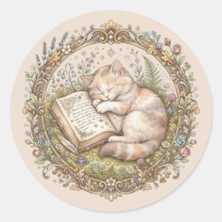 Sticker Rond Ex-libris personnalisé de chat mignon