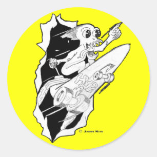 Sticker Rond EXAGÉRATION : Planche à roulettes propulsée par