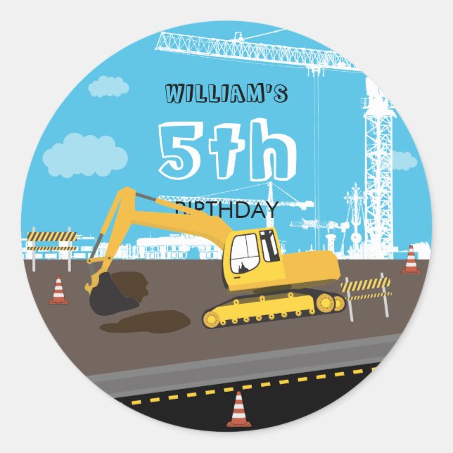 Sticker Rond Excavateur Camion de construction Camions fête d'a (Devant)
