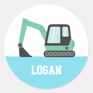 Sticker Rond Excavatrice de construction verte personnalisée po