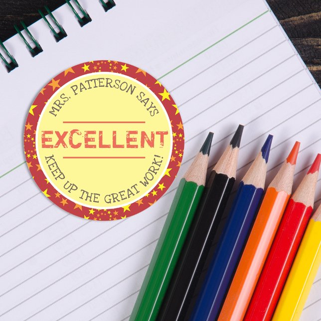 Sticker Rond Excellent | Enseignants personnalisés (Excellent | Personalized Teachers Classic Round Sticker)