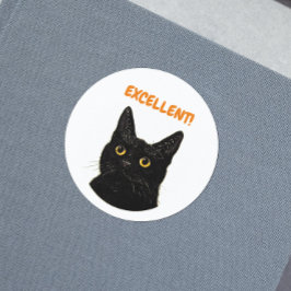 Sticker Rond Excellent mignon encouragement enseignant chat vin