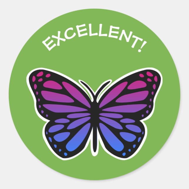 Sticker Rond Excellent papillon enseignants louange verte (Devant)
