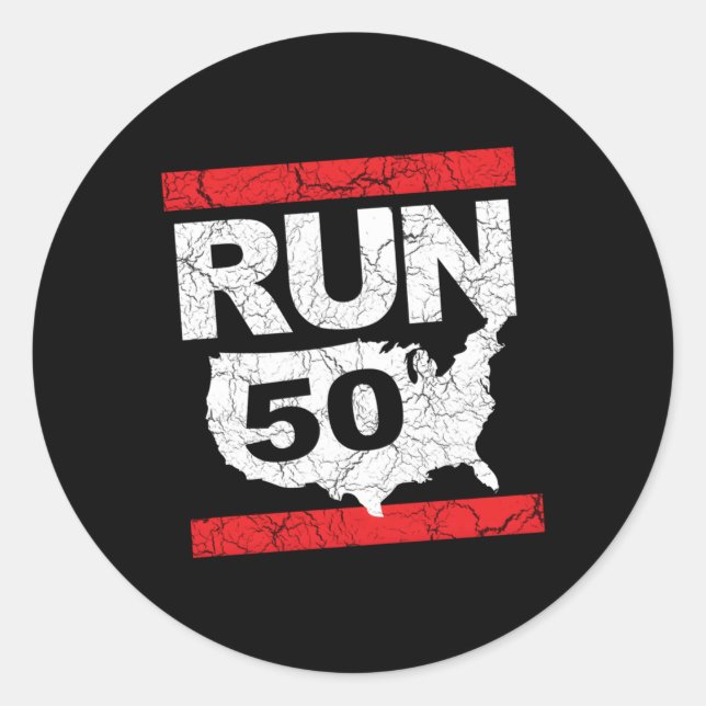 Sticker Rond Exécuter 262 50 Etats Marathon Run Runner Inspiré (Devant)