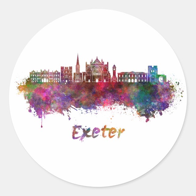 Sticker Rond Exeter skyline in watercolor (Devant)
