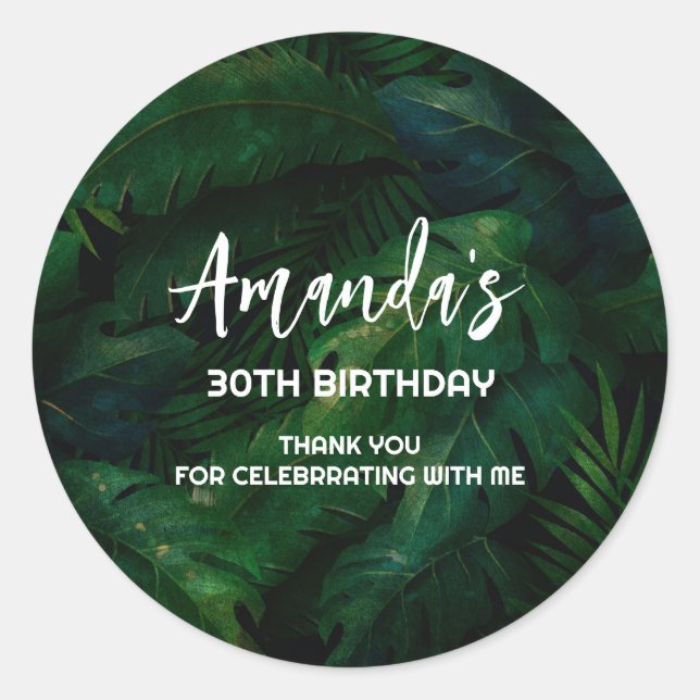 Sticker Rond Exotic Dark Green Tropical Feuille Merci (Devant)