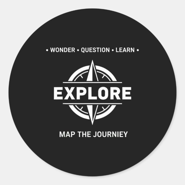 Sticker Rond Explore Wonder Question Learn Map The Journey  (Devant)