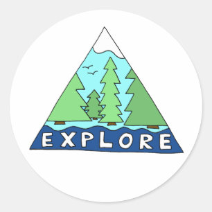 Sticker Rond Explorez la nature en plein air Les montagnes sauv