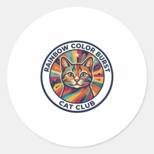 Sticker Rond Explosion de couleurs arc-en-ciel Chat Design de c