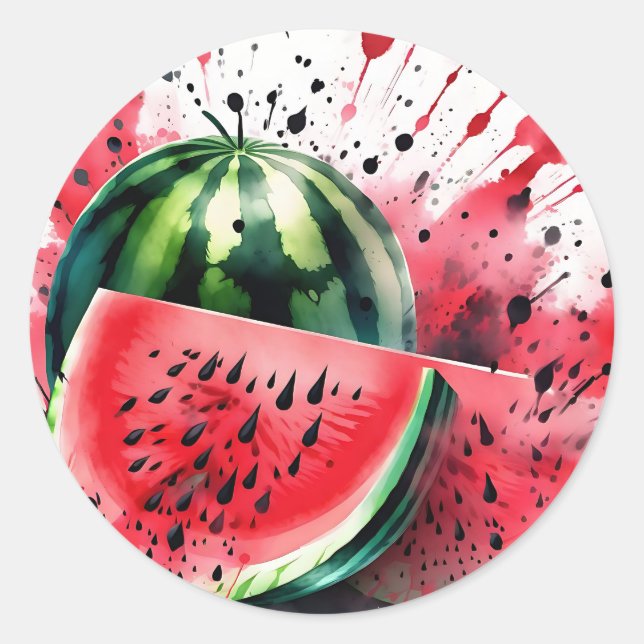 Sticker Rond Explosion de pastèque aquarelle (Devant)