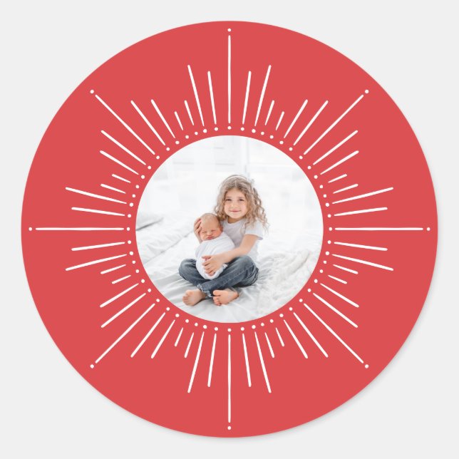 Sticker Rond Explosion de soleil Photo personnalisée | Noël rou (Devant)