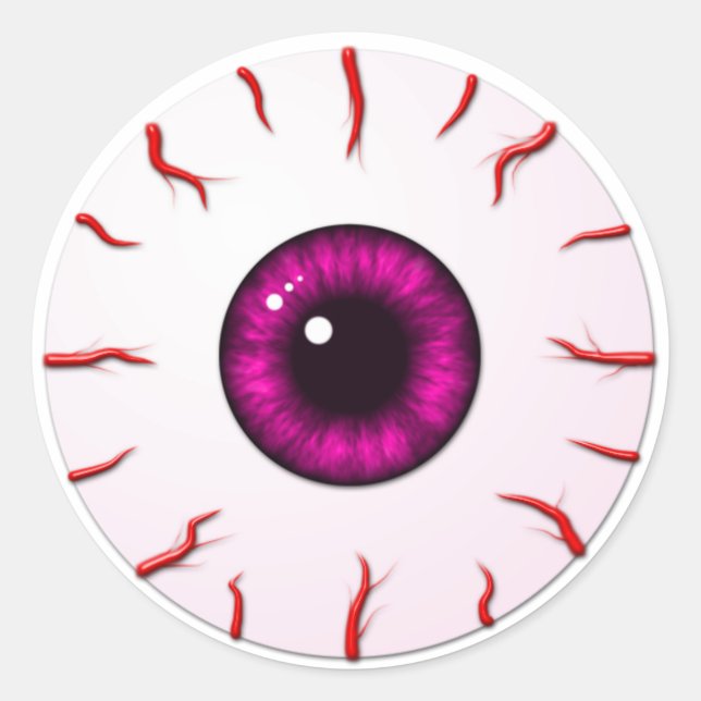 Sticker Rond Eyeball avec Iris rose et Veines rouges (Devant)