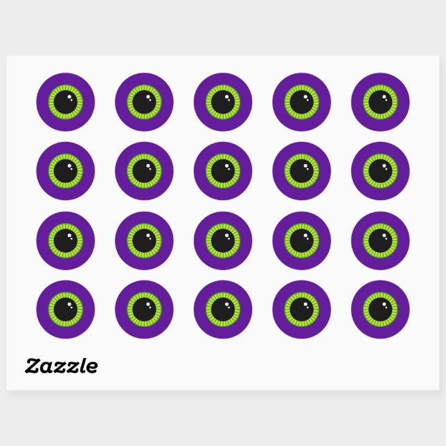 Sticker Rond Eyeball drôle de Monstre vert et pourpre (Feuille)