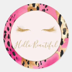 Sticker Rond Eyelashes Fille Glam rose Étincelle Leopard