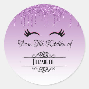 Sticker Rond Eyelashes Noir élégant et cuisine Parties scintill
