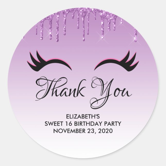 Sticker Rond Eyelashes rose et noir élégant sur Parties scintil (Devant)