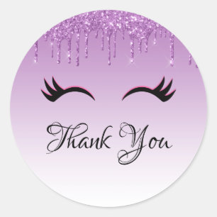 Sticker Rond Eyelashes rose et noir élégant sur Parties scintil