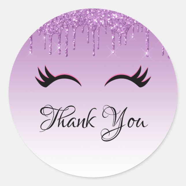 Sticker Rond Eyelashes rose et noir élégant sur Parties scintil (Devant)