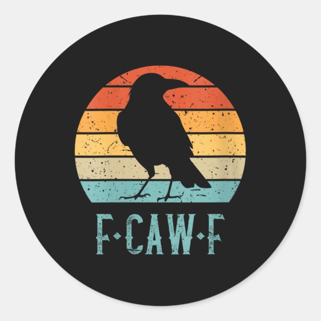 Sticker Rond F-caw-f Black Crow Black Bird Retro Sunset (Devant)