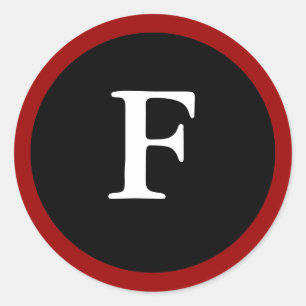 STICKER ROND F : LETTRE F INITIALE F CHEVAUCHEURS ROUGES, BLANC