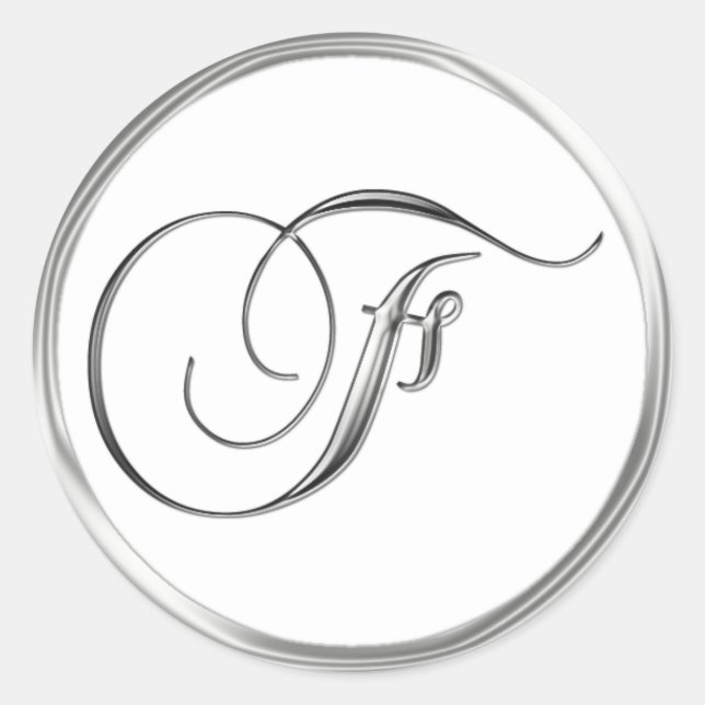 Sticker Rond F Lettre Monogramme Sliver Sur Sceau Mariage Blanc (Devant)