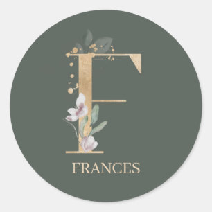 Sticker Rond F Monogramme Floral Personnalisé