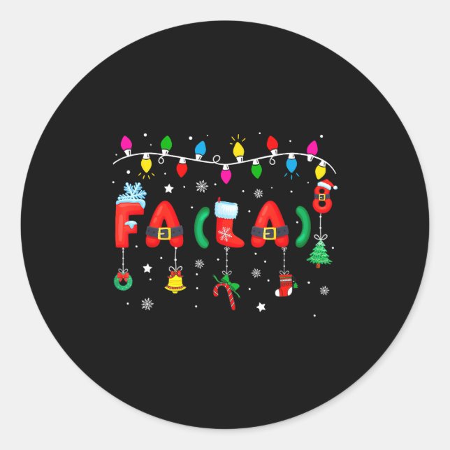 Sticker Rond Fa (la) 8 Funny Christmas Lights Santa Fa La Math  (Devant)