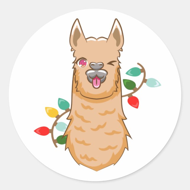 Sticker Rond Fa la la Llama Noël Père Noël (Devant)
