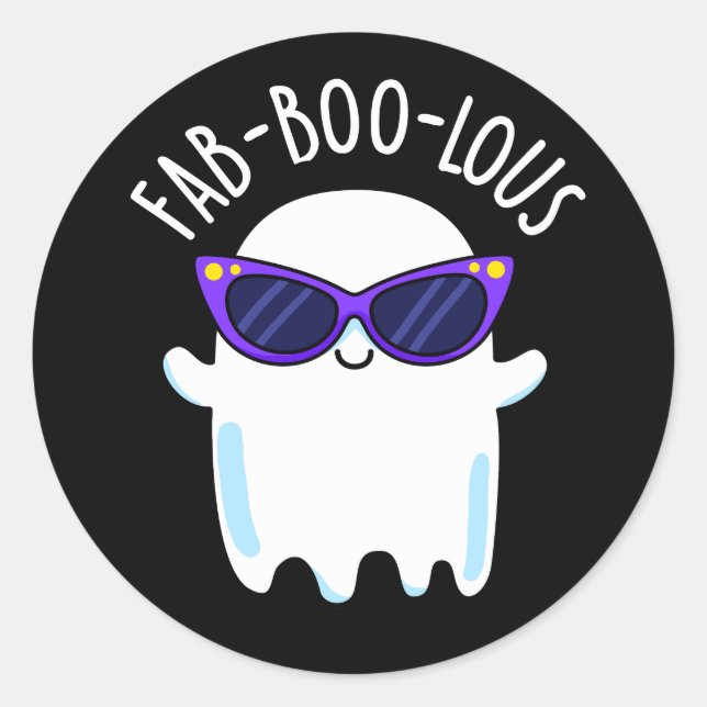 Sticker Rond Fab-Boo-Lous Funny Ghost Pun Dark BG (Devant)