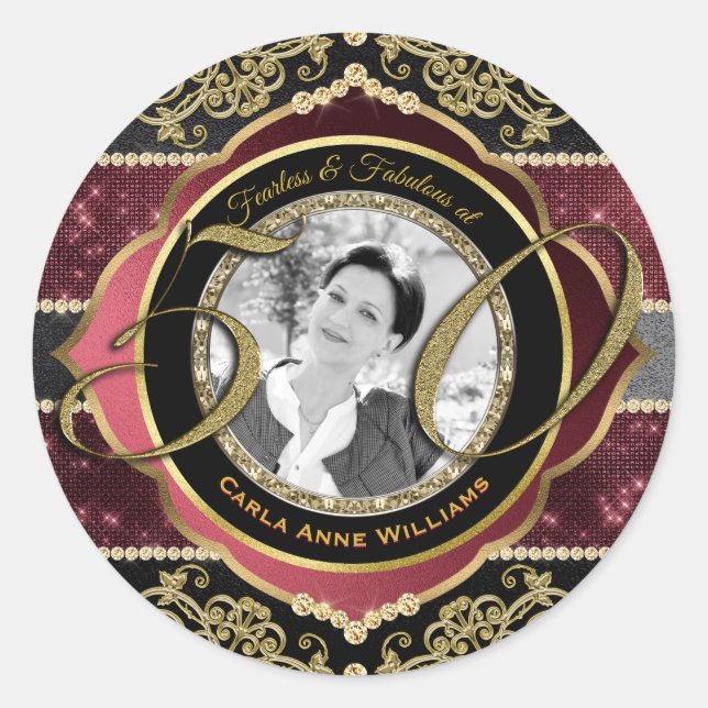 Sticker Rond Fabable à Fifty Gold Ruby Diamonds Cadre photo (Devant)