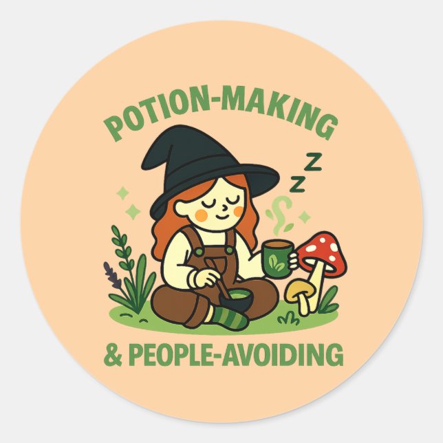 Sticker Rond Fabrication de potions et évitement de personnes (Devant)