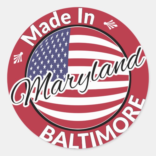 Sticker Rond Fabriqué à Baltimore Maryland USA Drapeau (Devant)