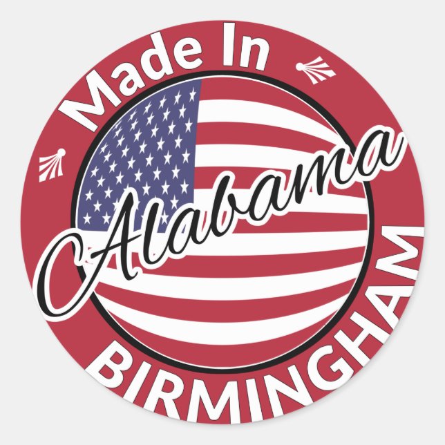Sticker Rond Fabriqué à Birmingham Alabama Drapeau des étoiles  (Devant)