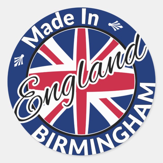 Sticker Rond Fabriqué à Birmingham Angleterre Union Jack Drapea (Devant)