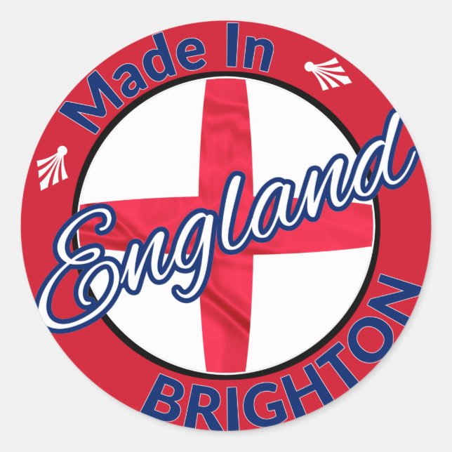 Sticker Rond Fabriqué à Brighton Angleterre St George Drapeau (Devant)