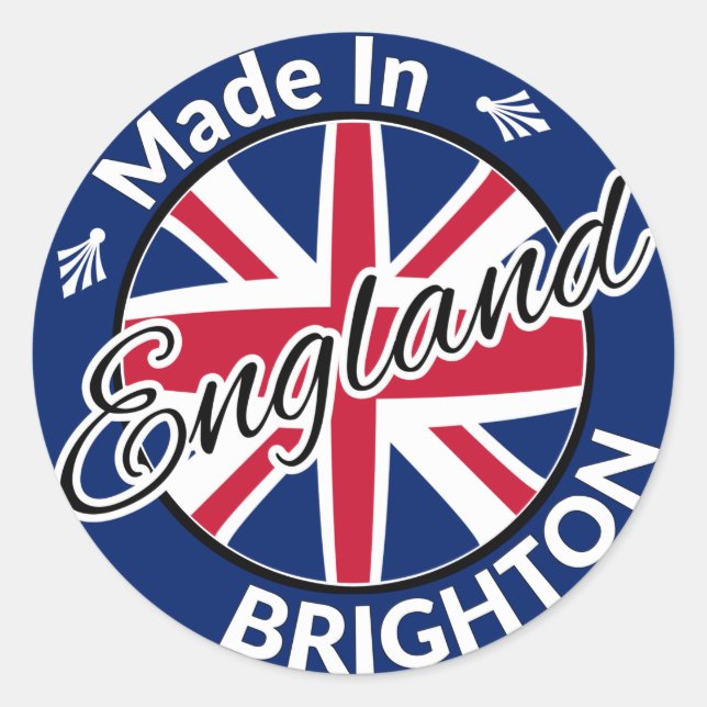 Sticker Rond Fabriqué à Brighton Angleterre Union Jack Drapeau (Devant)