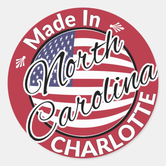 Sticker Rond Fabriqué à Charlotte North Carolina USA Drapeau (Devant)