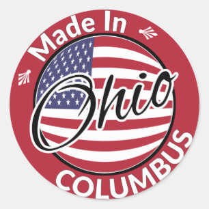 Sticker Rond Fabriqué à Columbus Ohio États-Unis Drapeau