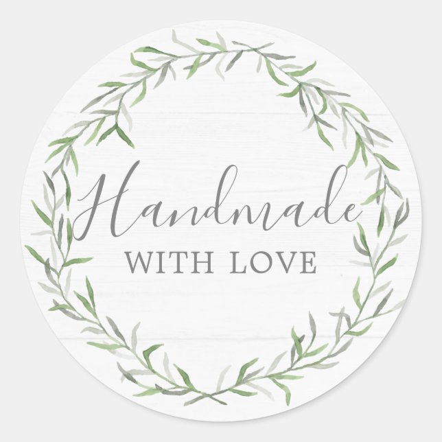 Sticker Rond Fabriqué à la main avec amour Bois rustique et cou (Devant)