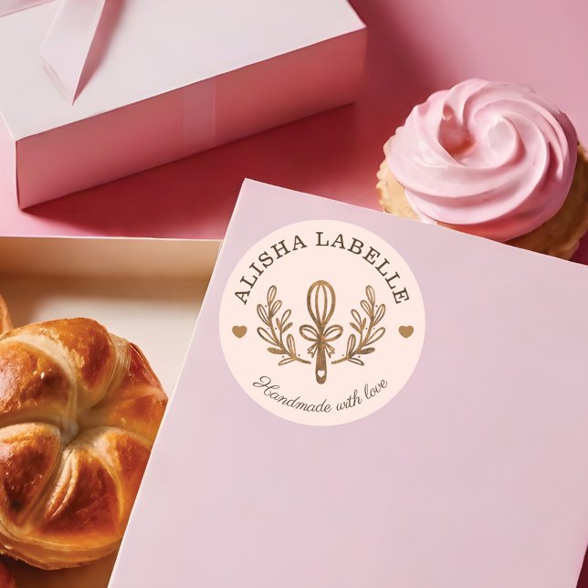 Sticker Rond Fabriqué à la main avec amour Boulangerie Rustique (Créateur téléchargé)