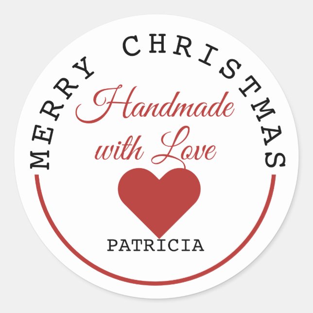 Sticker Rond Fabriqué à la main avec amour Joyeux Noël (Devant)
