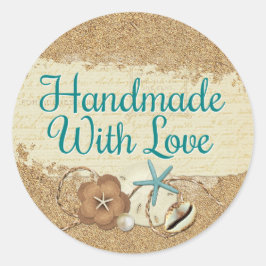 Sticker Rond Fabriqué À La Main Avec Amour Nautique Coquillages