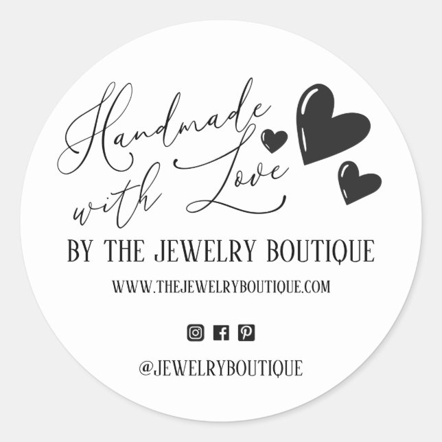 Sticker Rond Fabriqué à la main avec coeur d'amour Script Etsy  (Devant)