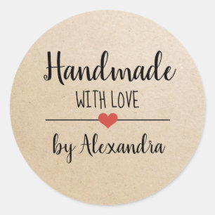 Sticker Rond Fabriqué à la main avec l'amour kraft script per