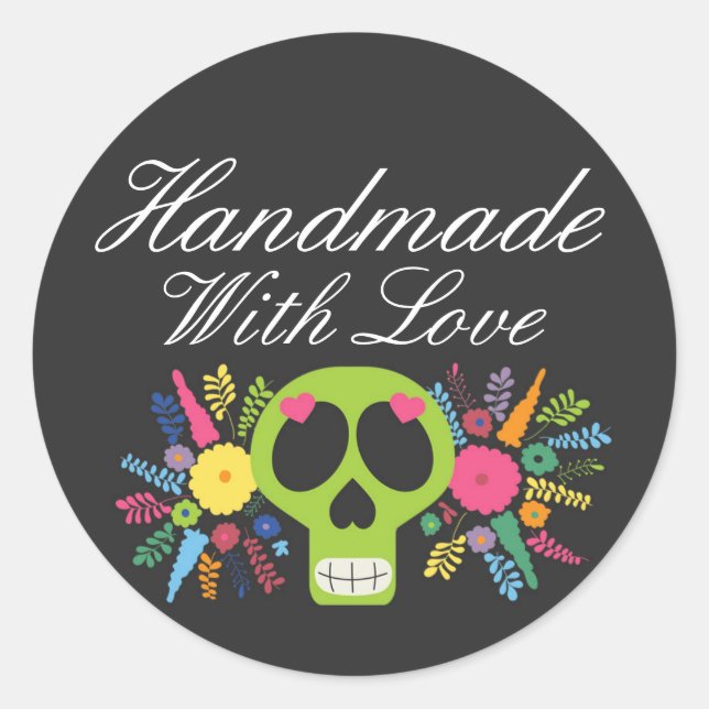 Sticker Rond Fabriqué à la main avec l'amour Mexicain Calavera  (Devant)