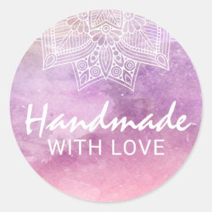 Sticker Rond Fabriqué à la main avec l'Aquarelle d'amour Mandal